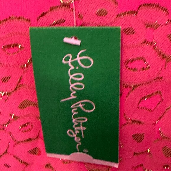 Lily Pulitzer Dress Coral Reef Pineapple Silk Chiffon Metallic Gold Medium NWT - Picture 10 of 10